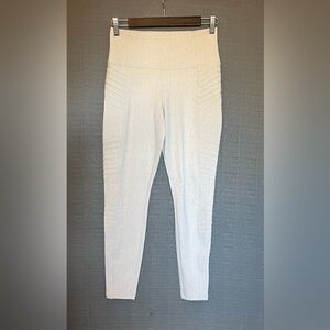 Athleta Cream Delancey Textured Moto Tight Leggings Zippered Pockets/Legs Size S